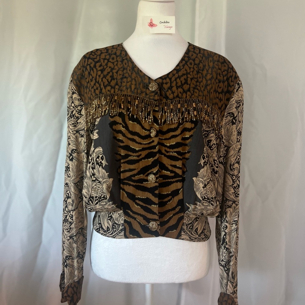 A Vintage 80s RARE Carol Little Animal Print Button-Up Top
